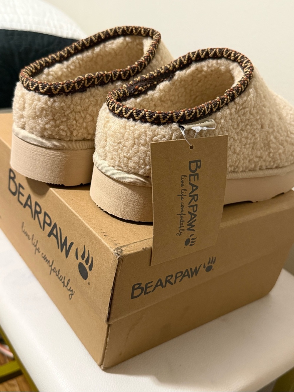 BearPaw Kids Sherpa Slip-On Slippers in Cream - Picture 6 of 7